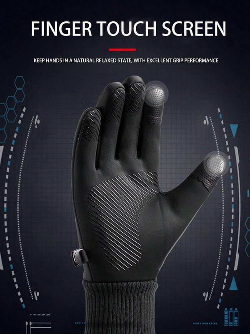 1 Pair of Warm and Waterproof Touch Screen Men'S Hand Gloves, Suitable for Outdoor Sports, Skiing, Motorcycle Riding, Bicycle Riding, Made of Polyester Fiber, Halloween, Christmas