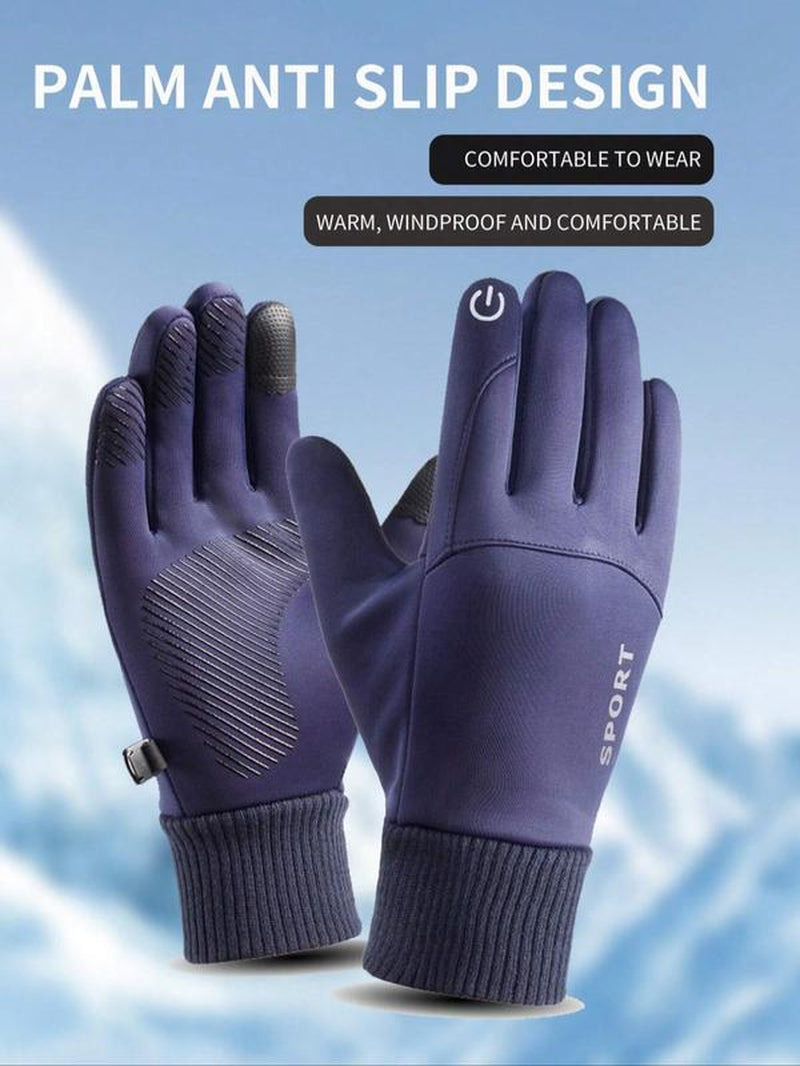 1 Pair of Warm and Waterproof Touch Screen Men'S Hand Gloves, Suitable for Outdoor Sports, Skiing, Motorcycle Riding, Bicycle Riding, Made of Polyester Fiber, Halloween, Christmas