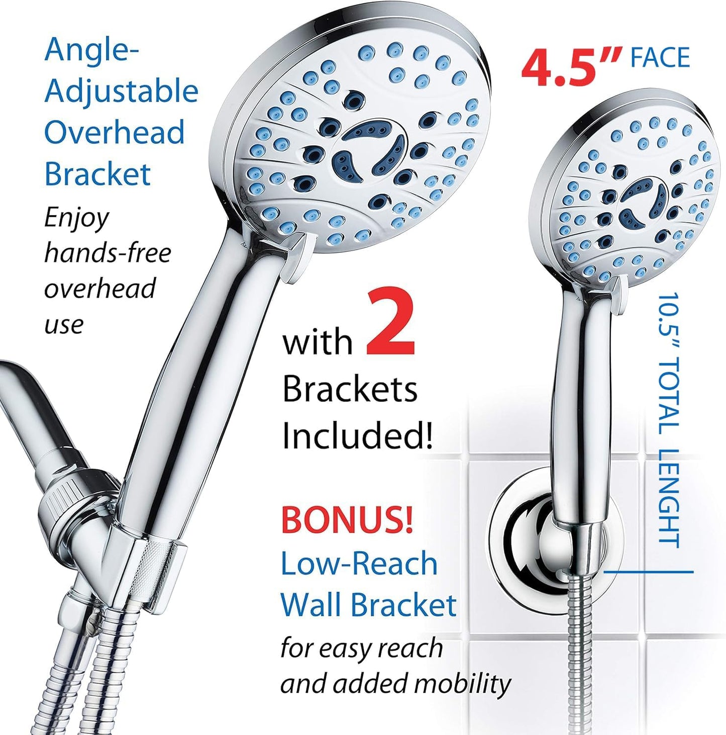Experience Ultimate Shower Luxury with the AquaCare High-Pressure 8-Mode Handheld Shower Head - Featuring Anti-Clog Nozzles, Built-In Power Wash, and an Extra Long 6 Ft. Stainless Steel Hose for Effortless Cleaning