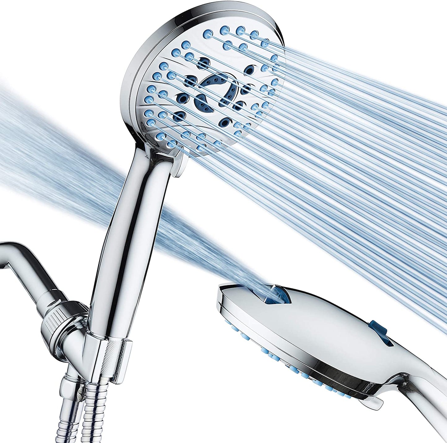 Experience Ultimate Shower Luxury with the AquaCare High-Pressure 8-Mode Handheld Shower Head - Featuring Anti-Clog Nozzles, Built-In Power Wash, and an Extra Long 6 Ft. Stainless Steel Hose for Effortless Cleaning
