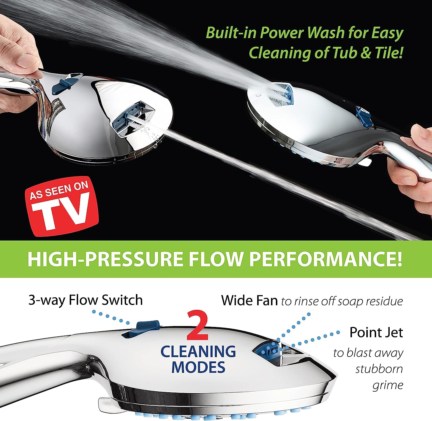 Experience Ultimate Shower Luxury with the AquaCare High-Pressure 8-Mode Handheld Shower Head - Featuring Anti-Clog Nozzles, Built-In Power Wash, and an Extra Long 6 Ft. Stainless Steel Hose for Effortless Cleaning