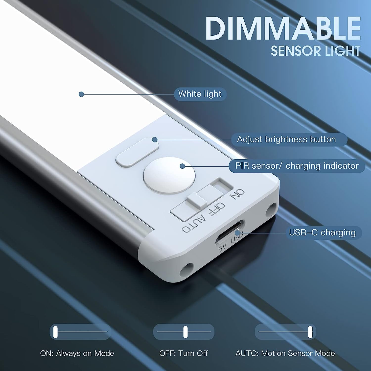 Illuminate Your Space with the 10-Inch Rechargeable Motion Sensor Under Cabinet Lights - 2-Pack of Dimmable Magnetic Wireless Lights for Kitchens and Stairs