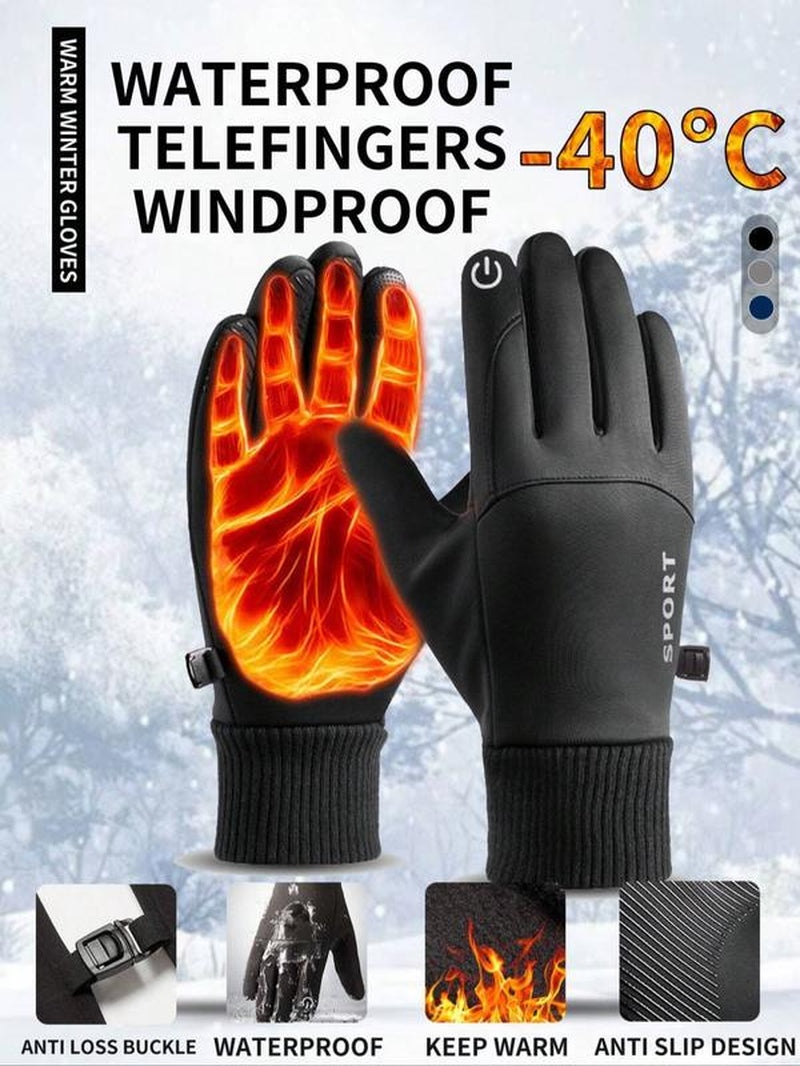 1 Pair of Warm and Waterproof Touch Screen Men'S Hand Gloves, Suitable for Outdoor Sports, Skiing, Motorcycle Riding, Bicycle Riding, Made of Polyester Fiber, Halloween, Christmas