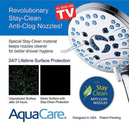 Experience Ultimate Shower Luxury with the AquaCare High-Pressure 8-Mode Handheld Shower Head - Featuring Anti-Clog Nozzles, Built-In Power Wash, and an Extra Long 6 Ft. Stainless Steel Hose for Effortless Cleaning