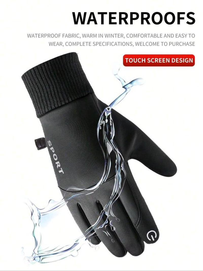 1 Pair of Warm and Waterproof Touch Screen Men'S Hand Gloves, Suitable for Outdoor Sports, Skiing, Motorcycle Riding, Bicycle Riding, Made of Polyester Fiber, Halloween, Christmas