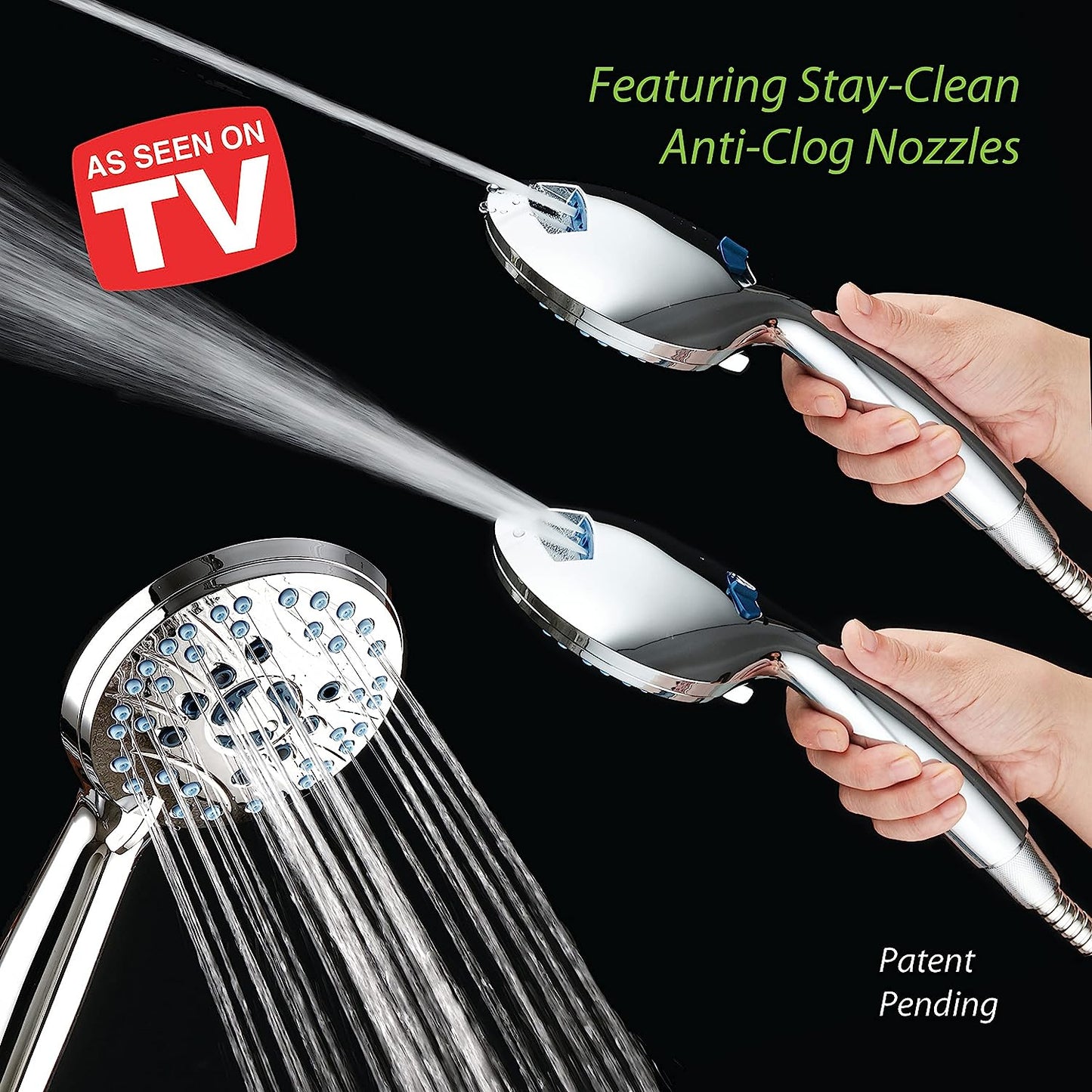 Experience Ultimate Shower Luxury with the AquaCare High-Pressure 8-Mode Handheld Shower Head - Featuring Anti-Clog Nozzles, Built-In Power Wash, and an Extra Long 6 Ft. Stainless Steel Hose for Effortless Cleaning