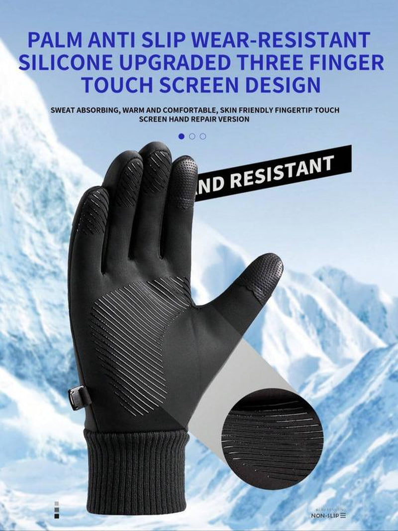 1 Pair of Warm and Waterproof Touch Screen Men'S Hand Gloves, Suitable for Outdoor Sports, Skiing, Motorcycle Riding, Bicycle Riding, Made of Polyester Fiber, Halloween, Christmas